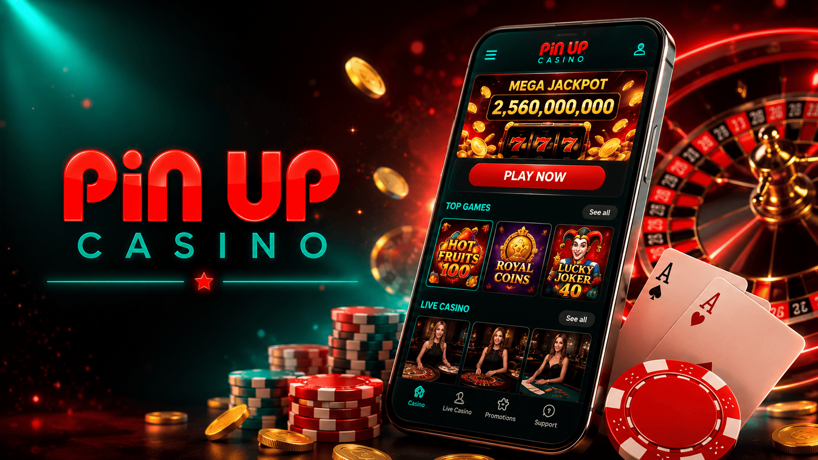 Pin Up casino premium mobil interfeys banneri